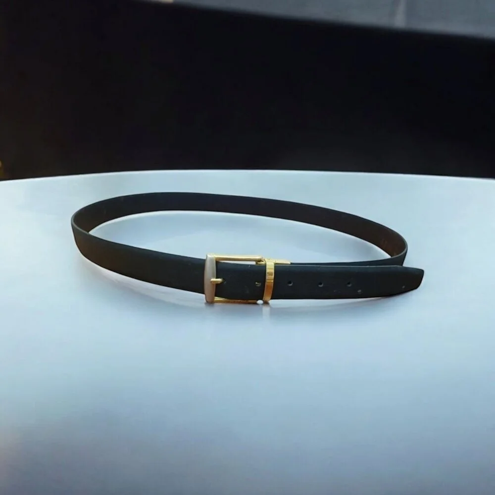 PIERRE CARDIN Belt Black/Brown Cowhide Leather/Brass Buckle Size 42/105